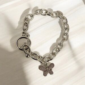 Silver Link Bracelet with Butterfly Charm